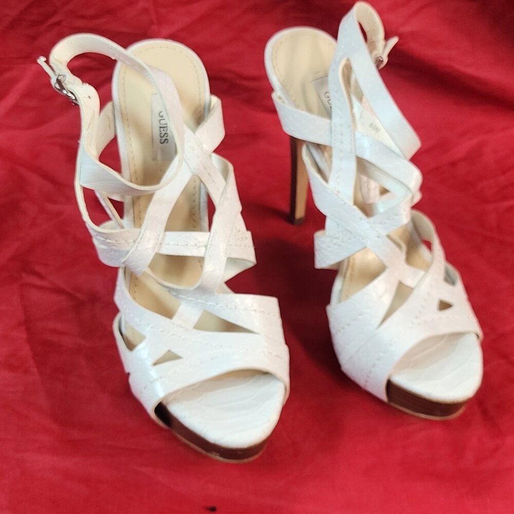 Guess White Strappy Platform High Heels 8.5 minimal wear